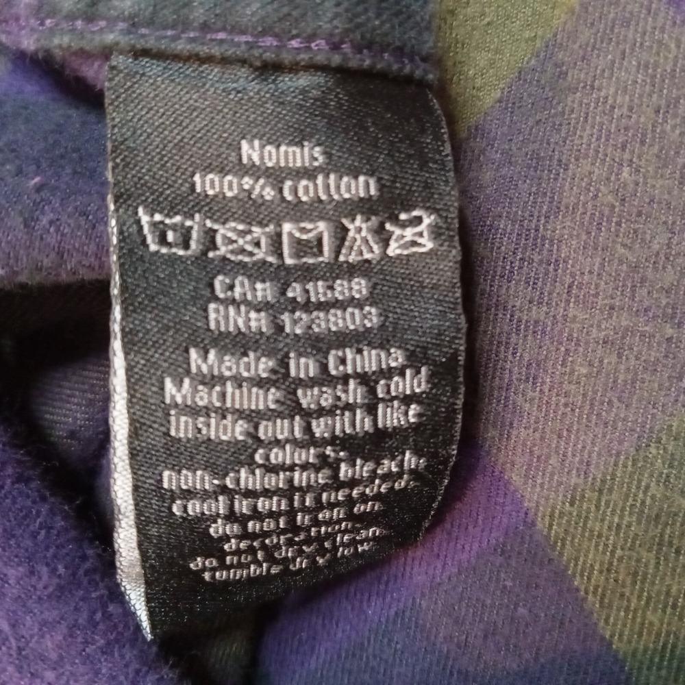 Nomis Men's Medium Short Sleeve‎ Flannel Shirt Purple Green - Picture 4 of 8